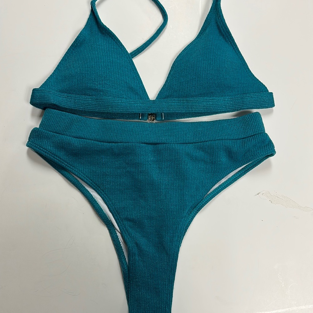 Dark teal Shein knitted Triangle bikini. Size L